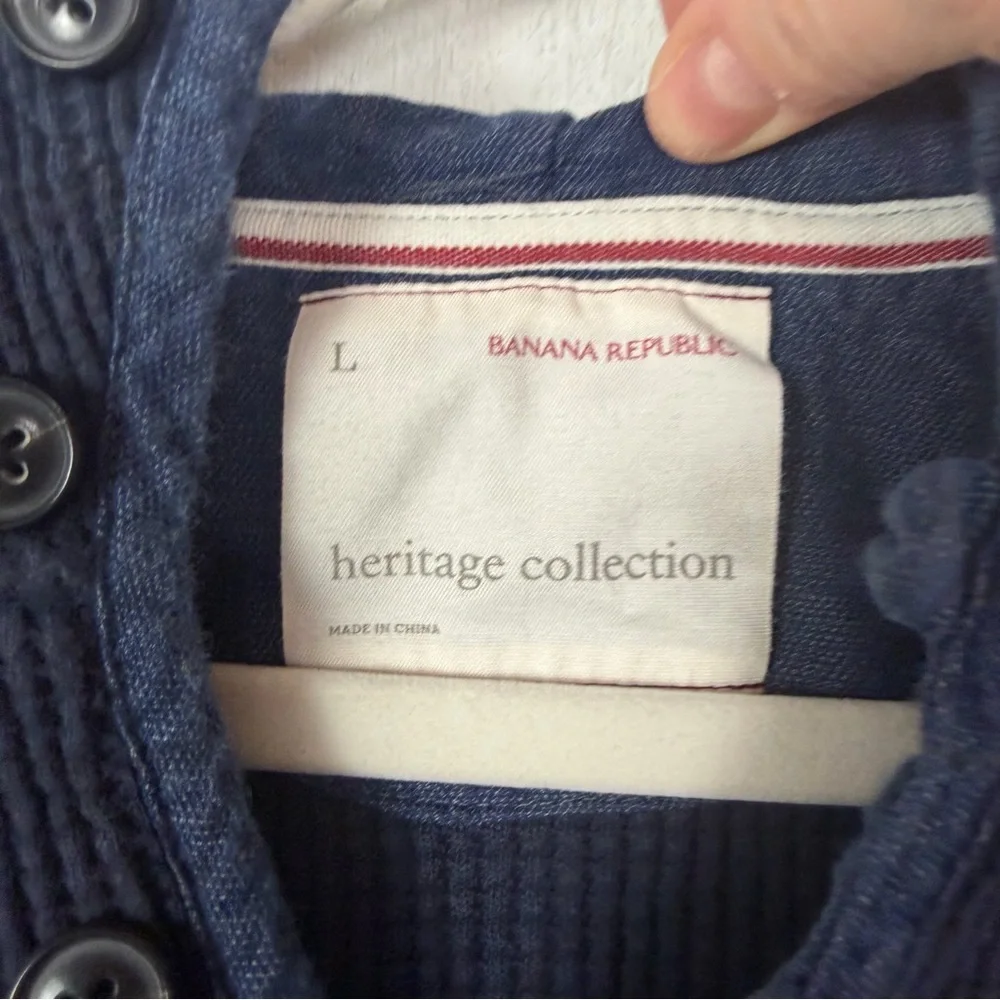Banana Republic Heritage Collection Henley Waffle Hoodie Blue Y2K Preppy Retro L